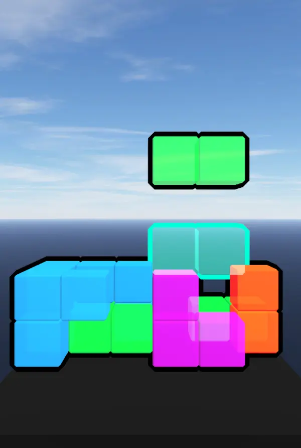 Colorful 3D Tetris blocks arranged on a dark platform.