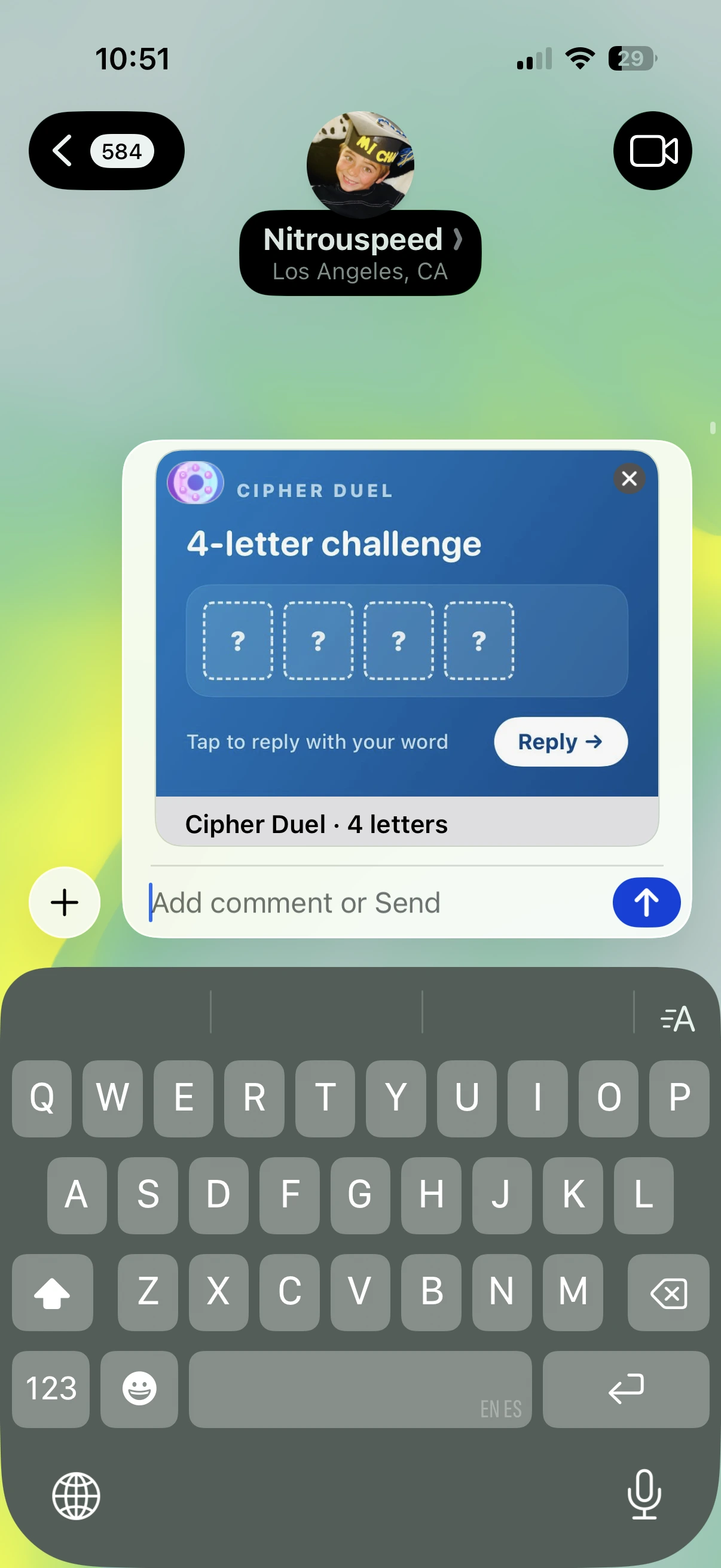 iMessage duel send screen