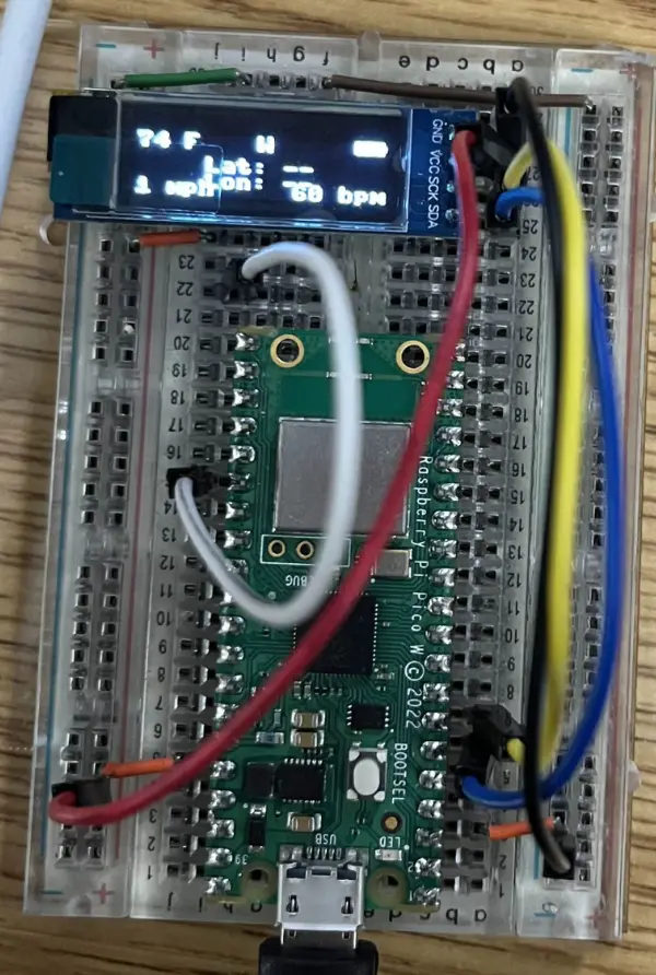 A Raspberry Pi Pico prototype wired on a breadboard.