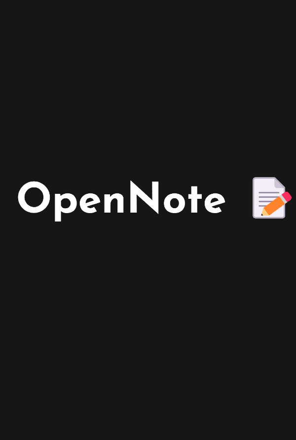 The OpenNote wordmark with a paper and pencil icon on a dark background.