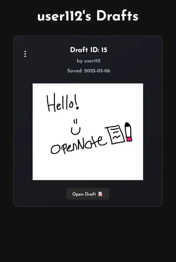 An OpenNote draft page showing a handwritten drawing.
